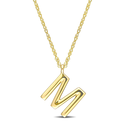 Mimi & Max Initial "m" Pendant W/ Chain In 14k Yellow Gold
