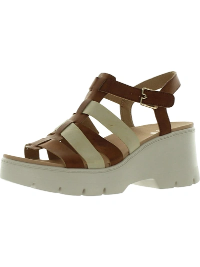 Dr. Scholl's Shoes Check It Out Womens Strappy Ankle Strap Wedge Sandals In Gold