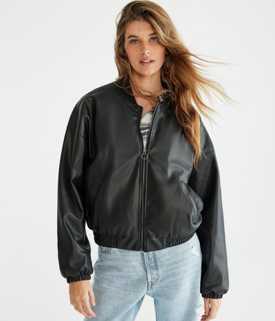 Aéropostale Faux Leather Bomber Jacket In Multi
