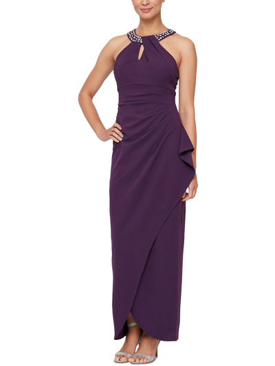 Slny Womens Embellished Long Evening Dress In Purple