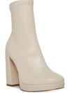 Steve Madden Macayla Womens Faux Leather Embossed Ankle Boots In White