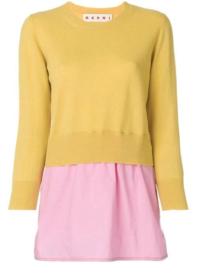 Marni Layered Wool, Cotton And Cashmere Top In Yellow,pink