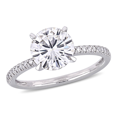 Mimi & Max 2ct Dew Created Moissanite And 1/10ct Tw Diamond Engagement Ring In 14k White Gold In Silver