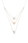 Cz By Kenneth Jay Lane Mixed Cz Triple Tier Layered Necklace In Clear/ Silver/gold/rose Gold
