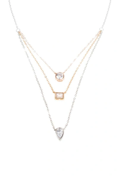Cz By Kenneth Jay Lane Mixed Cz Triple Tier Layered Necklace In Clear/ Silver/gold/rose Gold