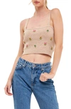 English Factory Beads Detail Crop Sweater Tank In Beige