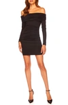 Susana Monaco Off The Shoulder Ruched Long Sleeve Minidress In Black