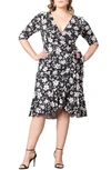 Kiyonna Flirty Flounce Wrap Dress In Midnight Petals