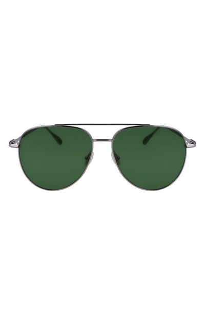 Ferragamo Gancini Evolution 61mm Aviator Sunglasses In Gray/green Solid