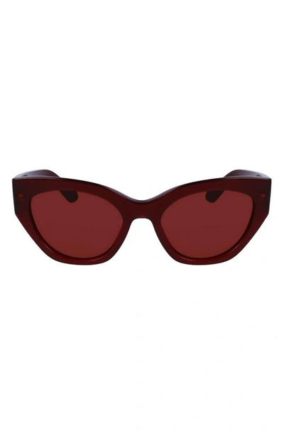 Ferragamo Classic Logo Tea Cup 55mm Cat Eye Sunglasses In Red/red Solid