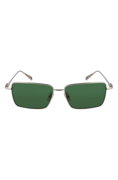 Ferragamo Gancini Evolution 57mm Rectangular Sunglasses In Light Gold/ Green