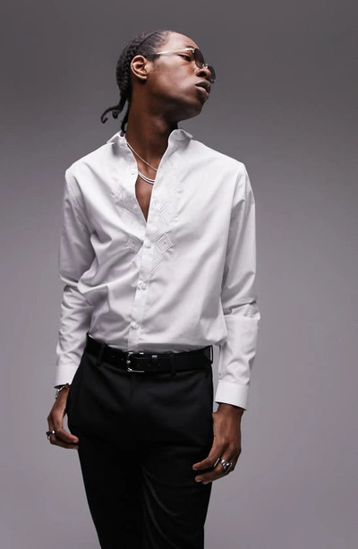Topman Embroidered Button-up Shirt In White
