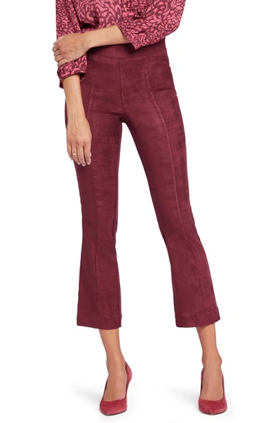 Nydj Pull-on Ankle Slim Bootcut Faux Suede Pants In Dark Cherry