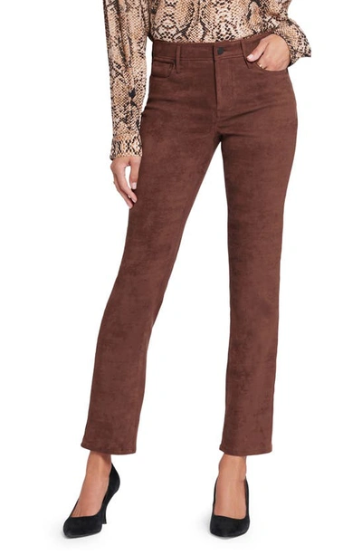 Nydj Sheri Slim Faux Suede Pants In Dark Chocolate