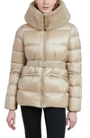 The Recycled Planet Company Lux Faux Fur Lined Water Resistant Recycled Nylon Down Puffer Jacket In Feather Grey