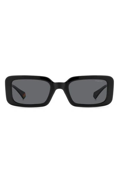 Polaroid 52mm Polarized Rectangular Sunglasses In Black/ Gray Polarized
