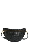 Clare V Grande Woven Leather Belt Bag In Black