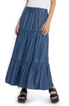 Wash Lab Denim Tiered Denim Maxi Skirt In Trip Blue