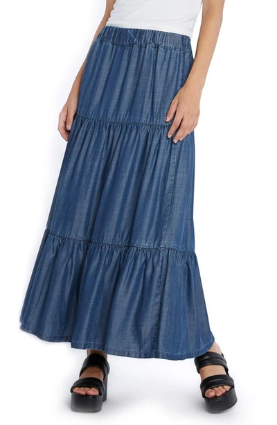 Wash Lab Denim Tiered Denim Maxi Skirt In Trip Blue