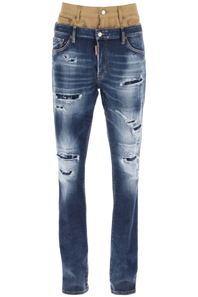 Dsquared2 Medium Ripped Wash Skinny Twin Pack Jeans In Navy Blue (blue)