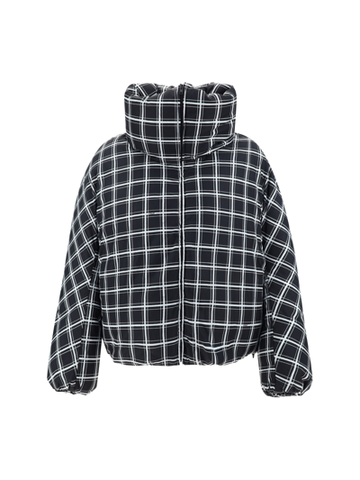 Marni Cropped Puffer Jacket With High Collar And Grid Check Pattern In Multi