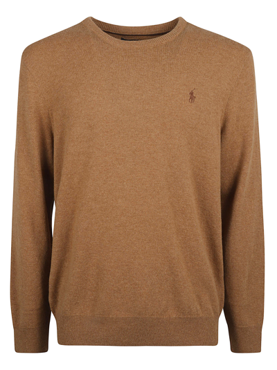 Ralph Lauren Classic Ribbed Logo Sweater In Brown