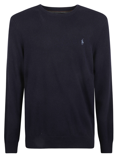 Ralph Lauren Classic Ribbed Logo Sweater In Blue