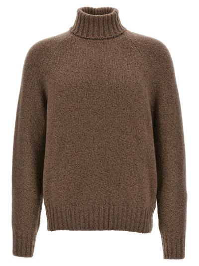 Zegna Boucle Silk Cashmere Sweater In Camel