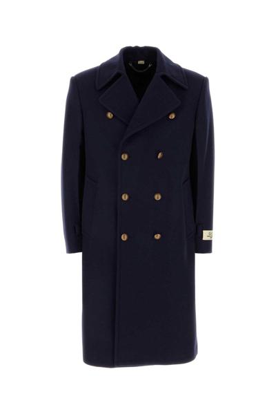 Gucci Blue Wool Long Double-breasted Coat Men