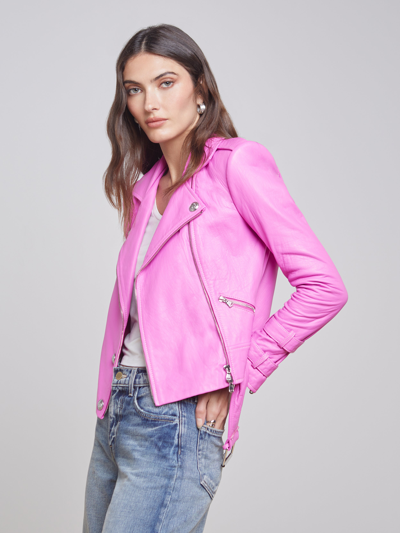 L Agence Billie Belted Leather Jacket In Hot Pink