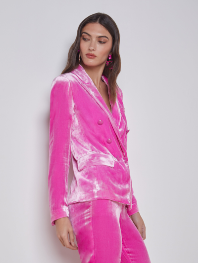 L Agence L'agence Kenzie Velvet Double Breasted Blazer In Hot Pink