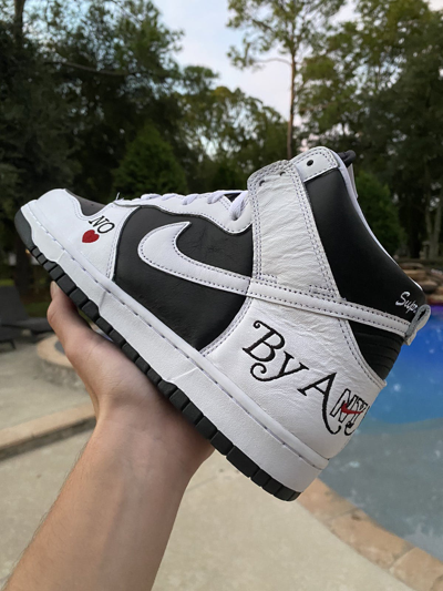 Pre-owned Nike X Supreme Size 9.5 Nike Sb Dunk High Supreme By Any Means Black White Shoes In Black/white