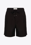 Valentino Logo-patch Cotton Drawstring Shorts In Black
