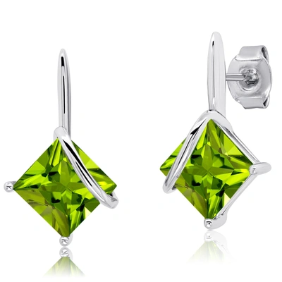 Max + Stone 7mm Princess Cut Gemstone Drop Earrings In Sterling Silver In Green