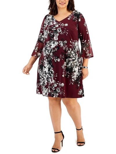 CONNECTED APPAREL PLUS WOMENS PRINTED MINI FIT & FLARE DRESS