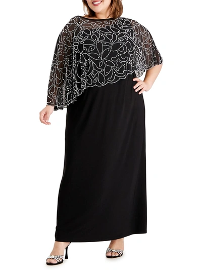 Msk Plus Womens Knit Cape Sleeves Evening Dress In Black