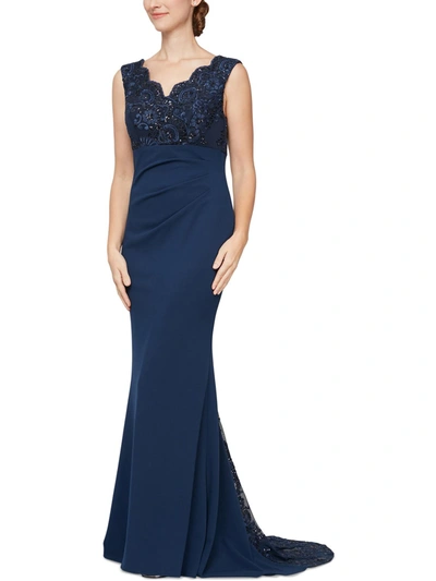 Alex & Eve Womens Embroidered Sleeveless Evening Dress In Blue