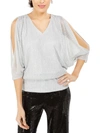 MSK PETITES WOMENS METALLIC COLD SHOULDER BLOUSE