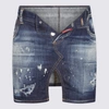 Dsquared2 Vintage Effect Denim Mini Skirt With Frontal Split In Blue