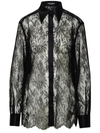 Dolce & Gabbana Black Slim Shirt With Satin Details In Chantilly Lace Woman In Black