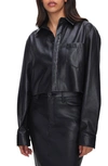 GOOD AMERICAN FAUX LEATHER CROP BUTTON-UP SHIRT