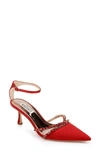 Badgley Mischka Ankle Strap Pointed Toe Pump In Crimson Red
