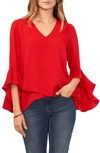 Vince Camuto Flutter Sleeve Tunic In Ultra Red