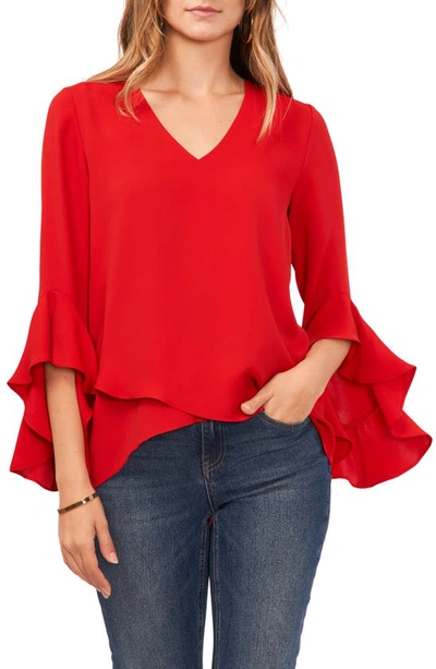 Vince Camuto Flutter Sleeve Tunic In Ultra Red