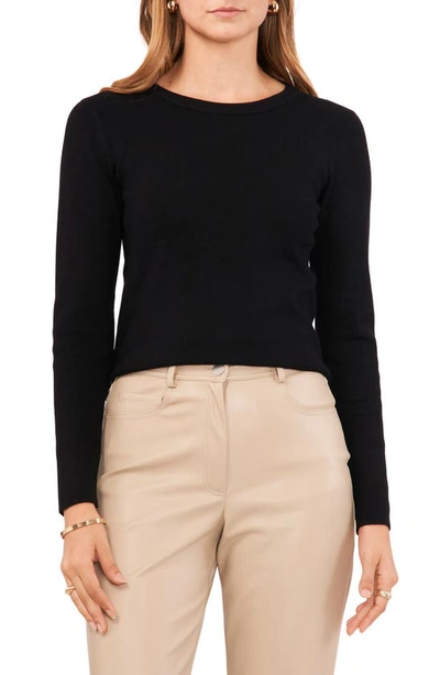 Vince Camuto Lace Trim Back Cutout Sweater In Rich Black