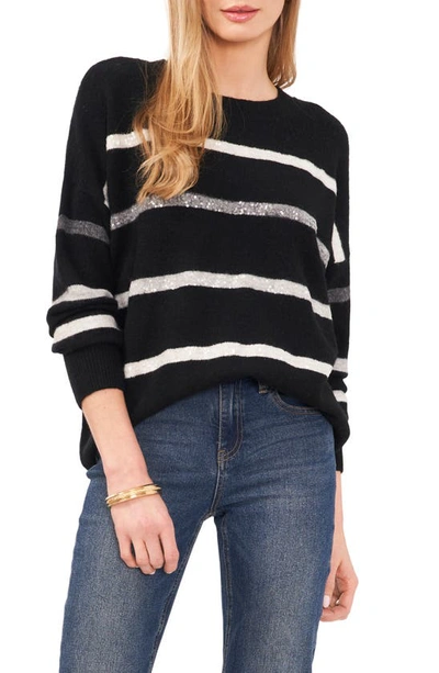 Vince Camuto Sequin Stripe Sweater In Rich Black