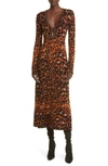 JOHANNA ORTIZ AMUR METALLIC LEOPARD JACQUARD CUTOUT LONG SLEEVE MIDI DRESS