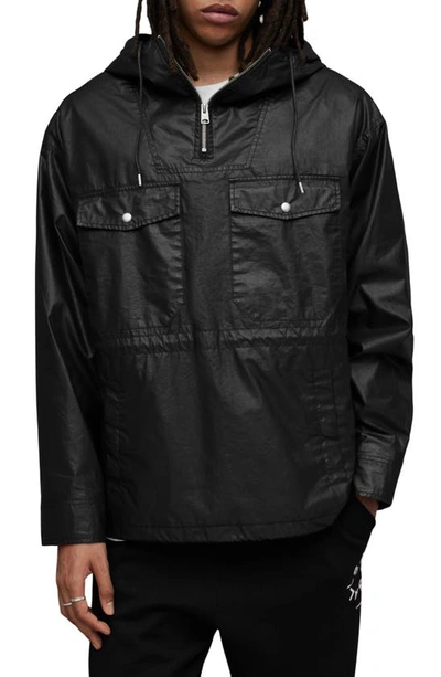 Allsaints Segmore Pullover Hooded Coated Jacket In Black