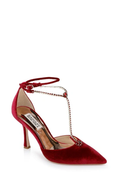 Badgley Mischka Zayna Embellished T-strap Pointed Toe Pump In Ruby Red