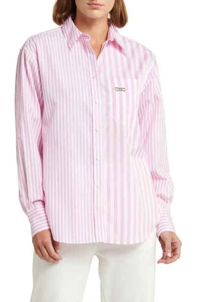 Lacoste X Bandier Mix Stripe Cotton Button-up Shirt In Sucrerie/ Blanc